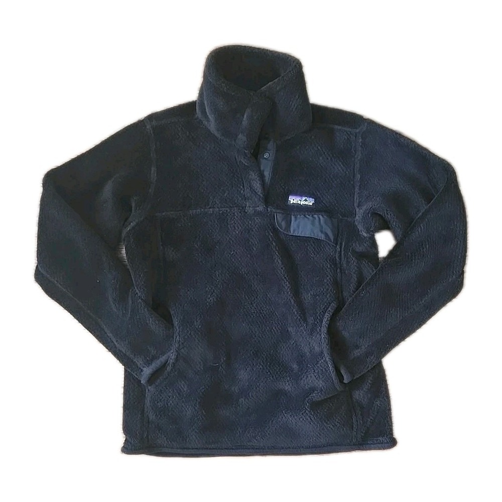 PATAGONIA Women XS Re-Tool Snap Polartec Fleece Jacket Black Coat Pullover